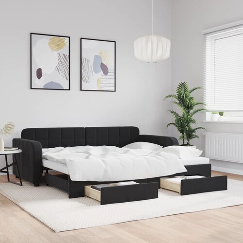  Dnevni krevet na razvlačenje s ladicama crni 90 x 190 cm baršun Cene