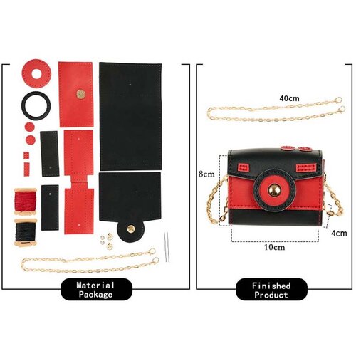 INF DIY Materialni Paket za Mini Fotoaparat Torbico iz PU Usnja Black+Red, (5000076174) Cene