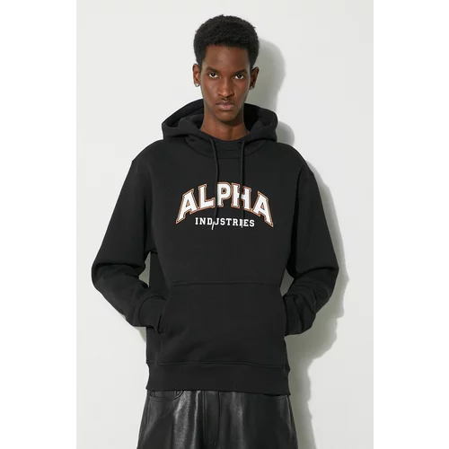 Alpha Industries Dukserica College Hoody za muškarce, boja: crna, s kapuljačom, s tiskom, 146331