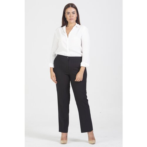 Şans Women's Large Size Black Classic Trousers with Side Elastic Waist and No Pocket Cene