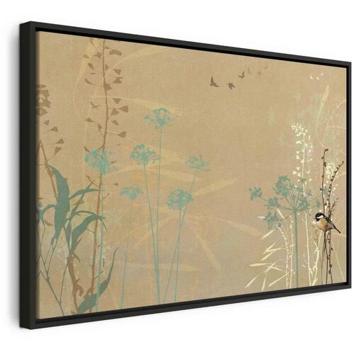  Slika - Tiny Bird - Colorful Grasses in Golden Shades of Sunset 120x80 U crnom drvenom okviru Cijene