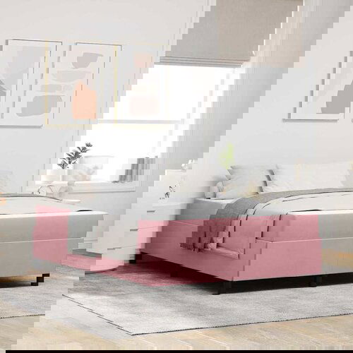 vidaXL Krevetna konstrukcija Ostalo Roza i bijela 140 x 200 cm Baršun Cene