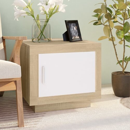 VidaXL Klubska mizica bela in sonoma hrast 51x50x45 cm konstruiran les Slike