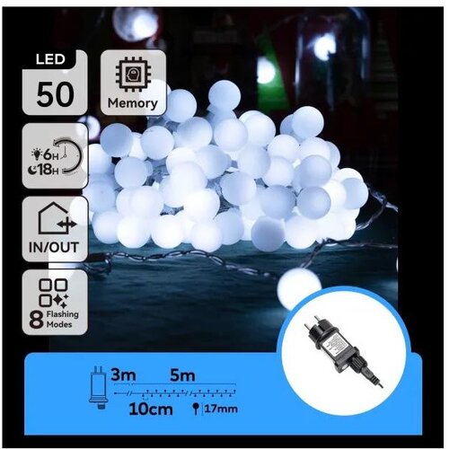 Aigostar led spoljni dekorativni lanac 50xLED/3,6W/230V/8 funkcija 5m IP44 hladna bela Cene
