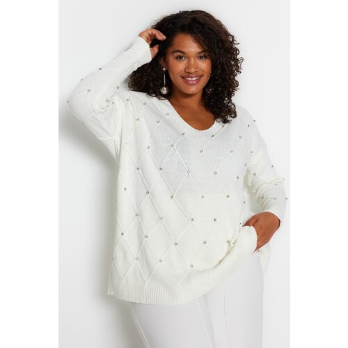 Trendyol Curve Plus Size Sweater - Ecru - Relaxed fit Cene