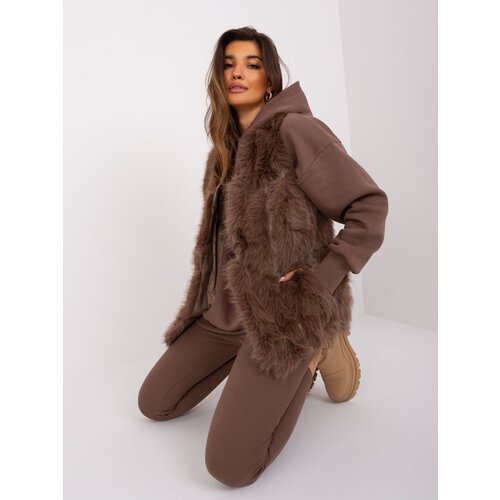 Fashion Hunters Brown fur vest with pockets Cene