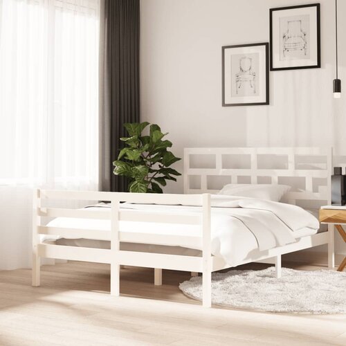 VidaXL posteljni okvir bel iz borovine 140x200 cm Slike