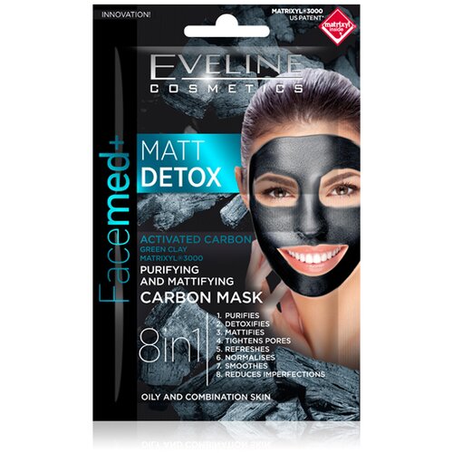 Eveline facemed purifying with activated carbon matt detox maska za lice 2x5ml Cene