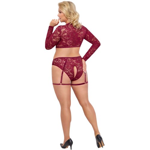 Cottelli Curves - dolg rokavni čipkasti komplet (rdeč) - 2XL Slike