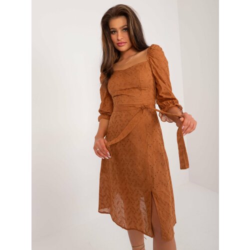 Fashion Hunters Light brown summer dress with embroidery Slike