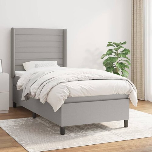 Box spring krevet s madracem svjetlosivi 90x190 cm od tkanine Slike