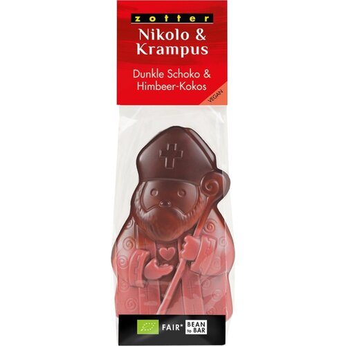Zotter Schokoladen Bio votli figurici - "Miklavž & parkelj", temna čokolada in malina-kokos - 80 g Cene