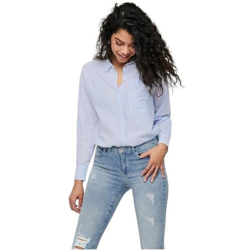Only Topi & Bluze Carry Life Shirt - Cloud Dancer Modra Cene