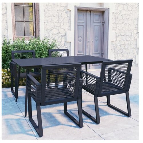  Vrtna garnitura - 5-dijelni vrtni blagovaonski set od PVC ratana crni - Dužina stola 150 cm 4 Cene