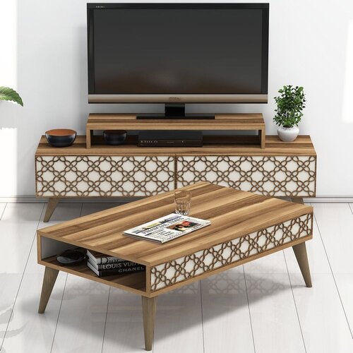 HANNAH HOME Set TV komoda i klub stolić City, orah-krem Cene