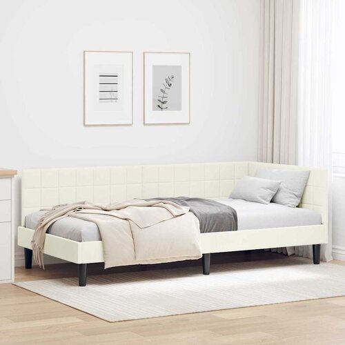 VidaXL Kutni okvir kreveta s uzglavljem Krema 100 x 200 cm Bar&amp;scaron;un Slike