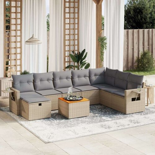 VidaXL 9-dijelni set vrtnih sofa s jastucima bež od poliratana Slike