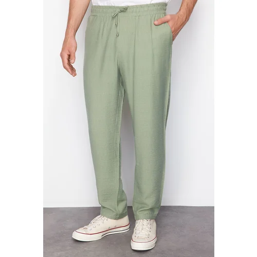 Trendyol Light Khaki Tapered Elastic Waist Linen Look Trousers