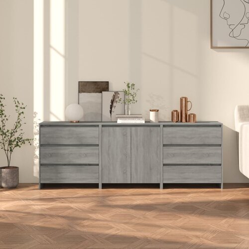 VidaXL 3-delna komoda siva sonoma iz inženirskega lesa Slike