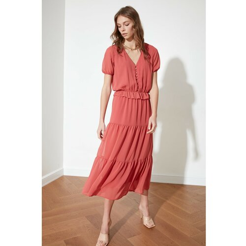 Trendyol Detaljna krema za haljinu s gumbima pločica | tamnocrvena | Crveno Slike