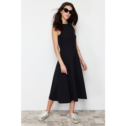Trendyol Black 100% Cotton Skater/Waisted Crew Neck Sleeveless Midi Knitted Midi Dress Slike