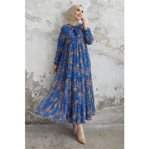 InStyle Lavi Tassel Detail Chiffon Dress - Blue Slike