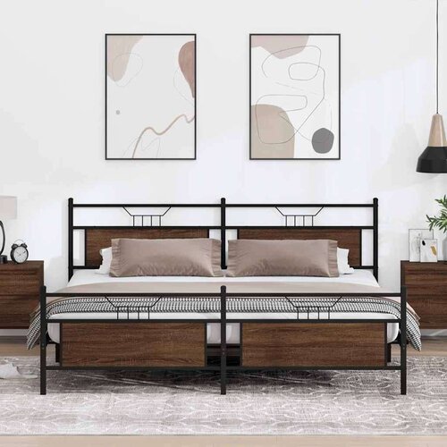 Metalni Kovinski posteljni okvir brez vzmetnice rjavi hrast 200x200 cm, (21829518) Cene