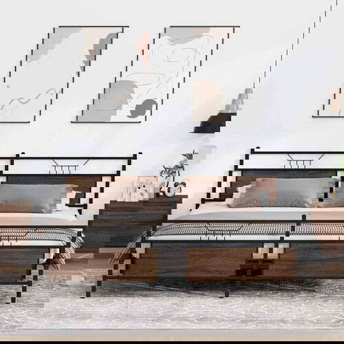 Metalni okvir kreveta bez madraca smeđa boja hrasta 200x200 cm Slike