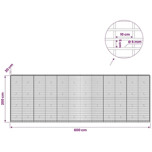  Gabion s žicom debljine 5 mm i mrežom 5x10 cm 600x30x200 cm - 30 cm 200 cm 600 cm Slike