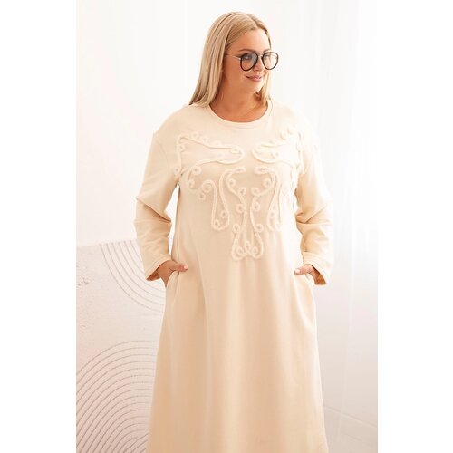 Kesi Włoski Plus Size women's dress with cotton embroidery beige Cene
