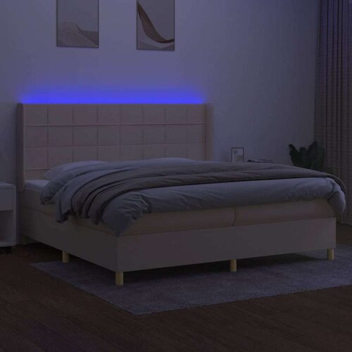  Krevet box spring s madracem LED krem 200x200 cm od tkanine Slike