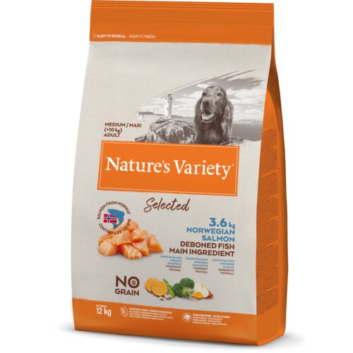 Nature's Variety suva hrana sa ukusom lososa za odrasle pse selected medium 12kg Slike