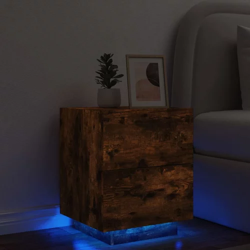 vidaXL Nočna omarica z LED lučkami dimljen hrast inženirski les
