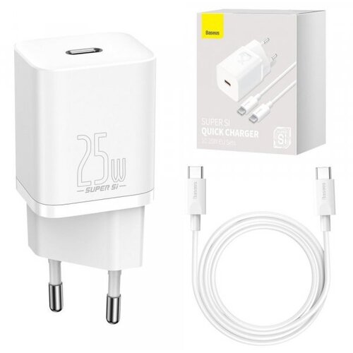 Baseus hišni polnilec 220V Super-SI Quick Charge 25W vhod Type C s kablom Type C - Original (EU Blister) bel Cene