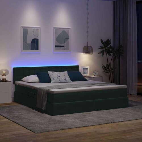  Krevet S LED lampica s pohranom Tamnozelena 180 x 200 cm Bar&amp;scaron;un Slike