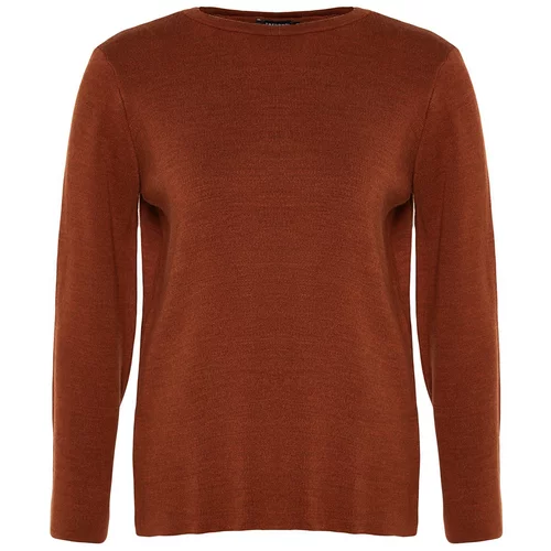 Trendyol Curve Brown Sleeves Button Detailed Knitwear Sweater