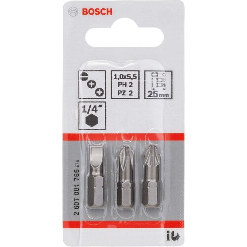 Bosch 3-delni paket bitova odvrtača ekstra tvrdi S 1,0x5,5; PH2; PZ2; 25mm (2607001766) Slike