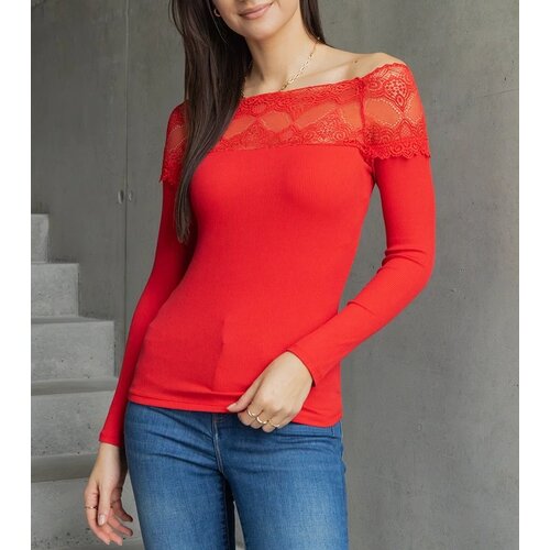 UR/CEO Red off-shoulder blouse with lace insert Vikija Cene