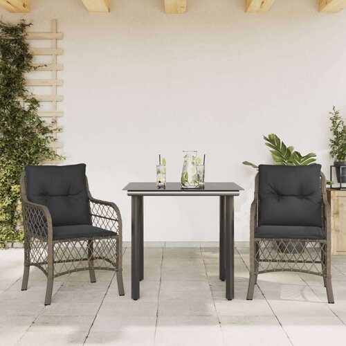  3-dijelni bistro set od poliratana s jastucima sivi Slike