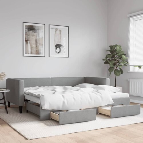 VidaXL Izvlečna dnevna postelja s predali svetlo siva 90x200 cm blago Slike