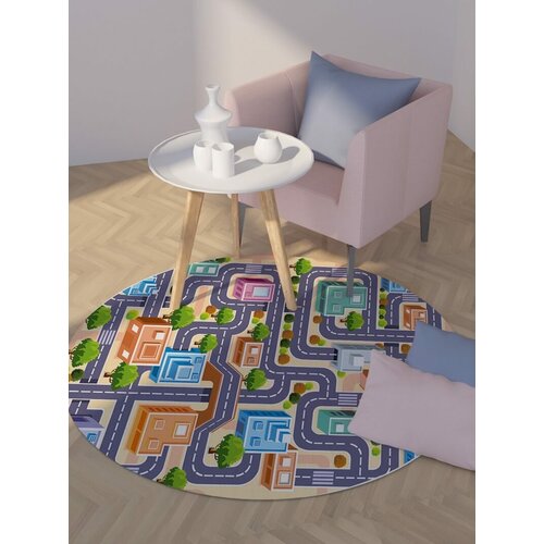  okrugli tepih za dečiju sobu 120x120cm sa gumenom podlogom - 3D Raskrsnica, TG-160 Cene