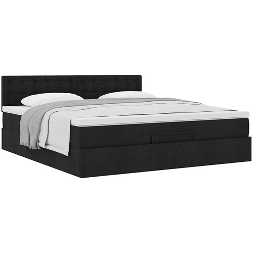VidaXL Otomanski posteljni okvir z vzmetnico črn 180x200 cm blago Slike