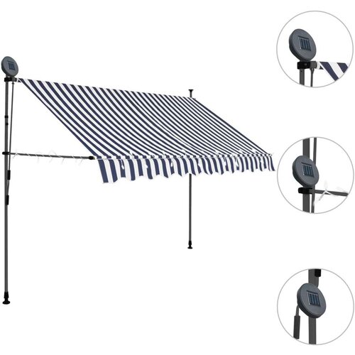  Tenda na ručno uvlačenje s LED svjetlima 300 cm plavo-bijela Slike