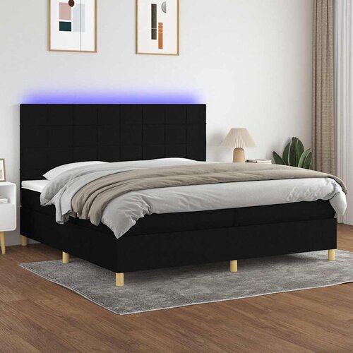  box spring s madracem LED crni 200x200 cm od tkanine Cijene