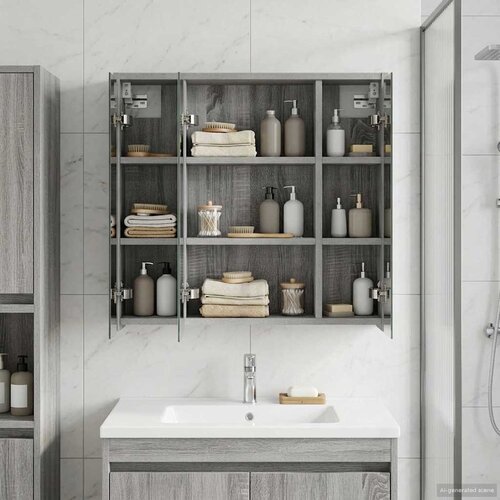  Kupaonski ormar s ogledalom Siva Sonoma 63,5 x 16 x 62,5 cm Slike