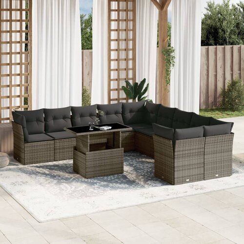 vidaXL 11-dijelni set vrtnih sofa od poliratana s jastucima sivi Cijene
