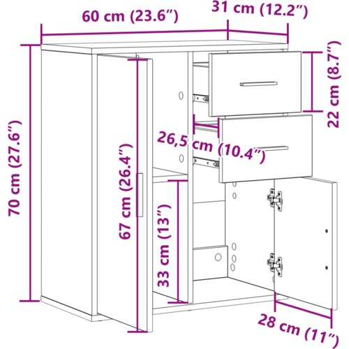 vidaXL Ormarić / Komoda Crni hrast 60 x 31 x 70 cm Konstruirano drvo Cene