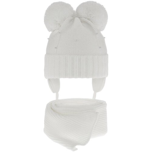 AGBO Girl's winter set: hat and scarf white Fibien with two pompom Cene