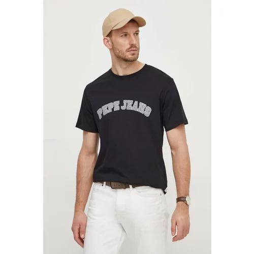 PepeJeans Bombažna kratka majica moški, črna barva