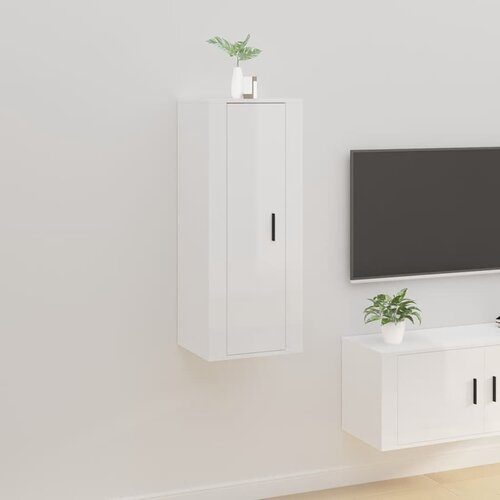 VidaXL Stenska TV omarica visok sijaj bela 40x34,5x100 cm Slike
